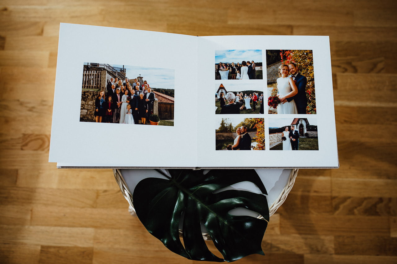Beispiel für die Anordnung von Fotos in einem Hochzeitsalbum